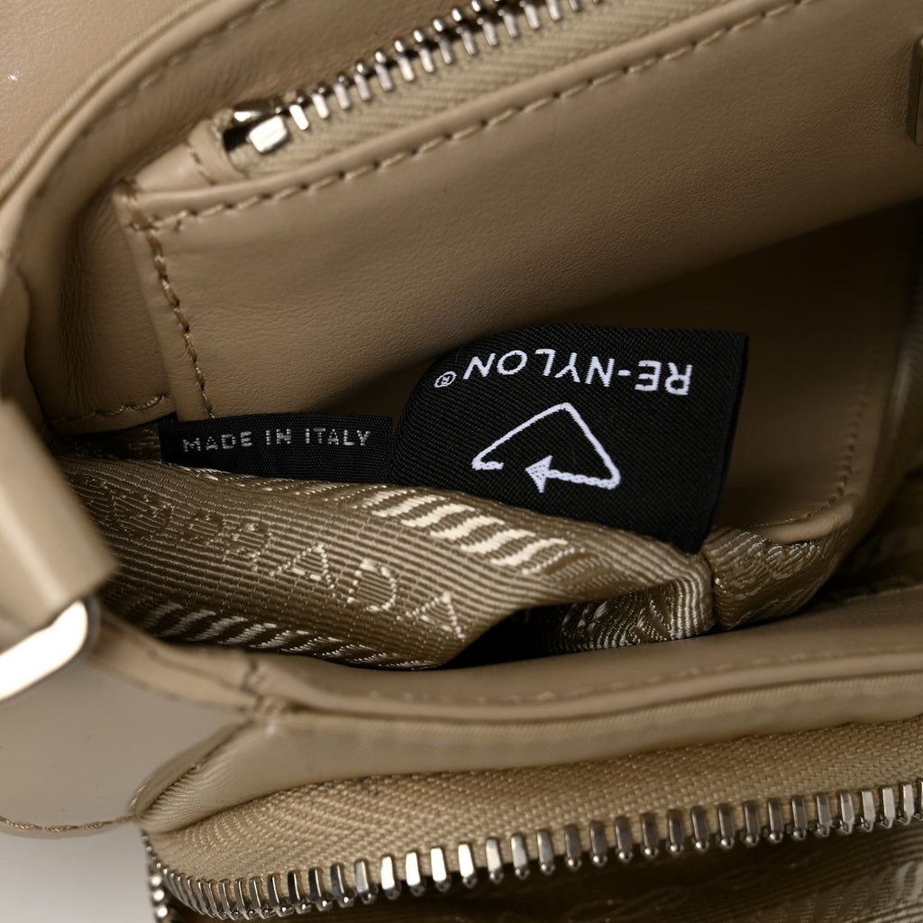 Re-Nylon Spazzolato Double Pocket Buckle Shoulder Bag Deserto