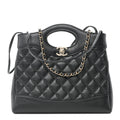 Aged Calfskin Quilted Mini 31 Shopping Bag Black