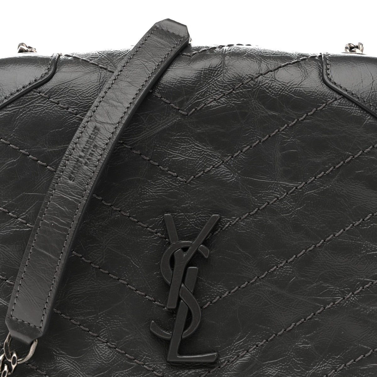 Crinkled Calfskin Matelasse Monogram Niki Chain Wallet Storm