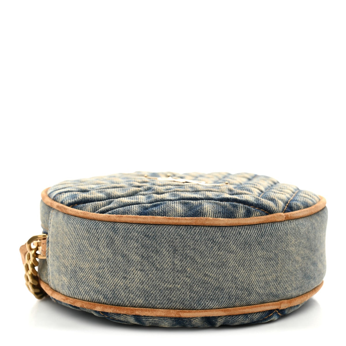 Denim Quilted Monogram Round Crossbody Bag Rodeo Blue