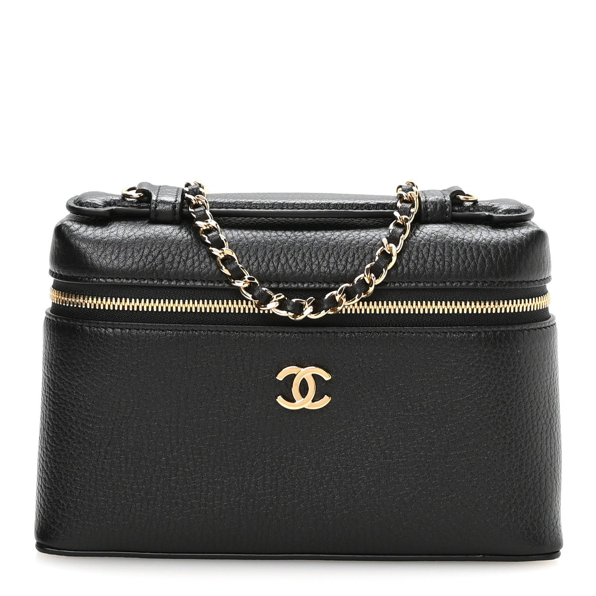 Grained Calfskin Small Supple Trapeze Vanity With Chain Black