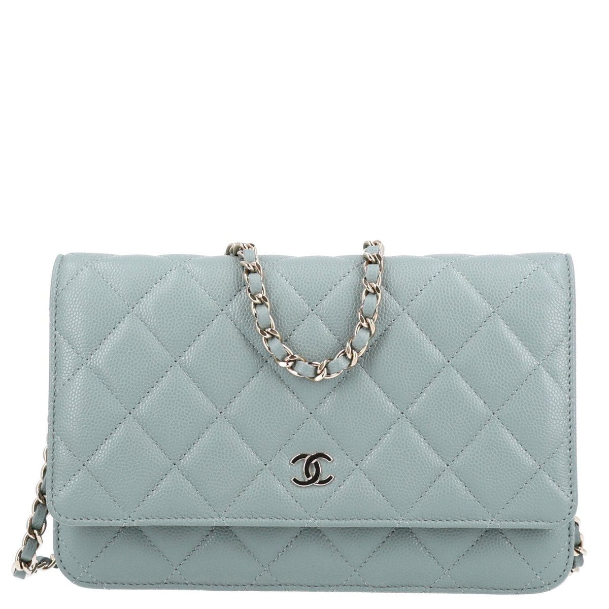 Caviar Quilted Wallet on Chain WOC Grey