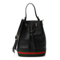 Glazed Textured Calfskin Web Small Ophidia Bucket Bag Black