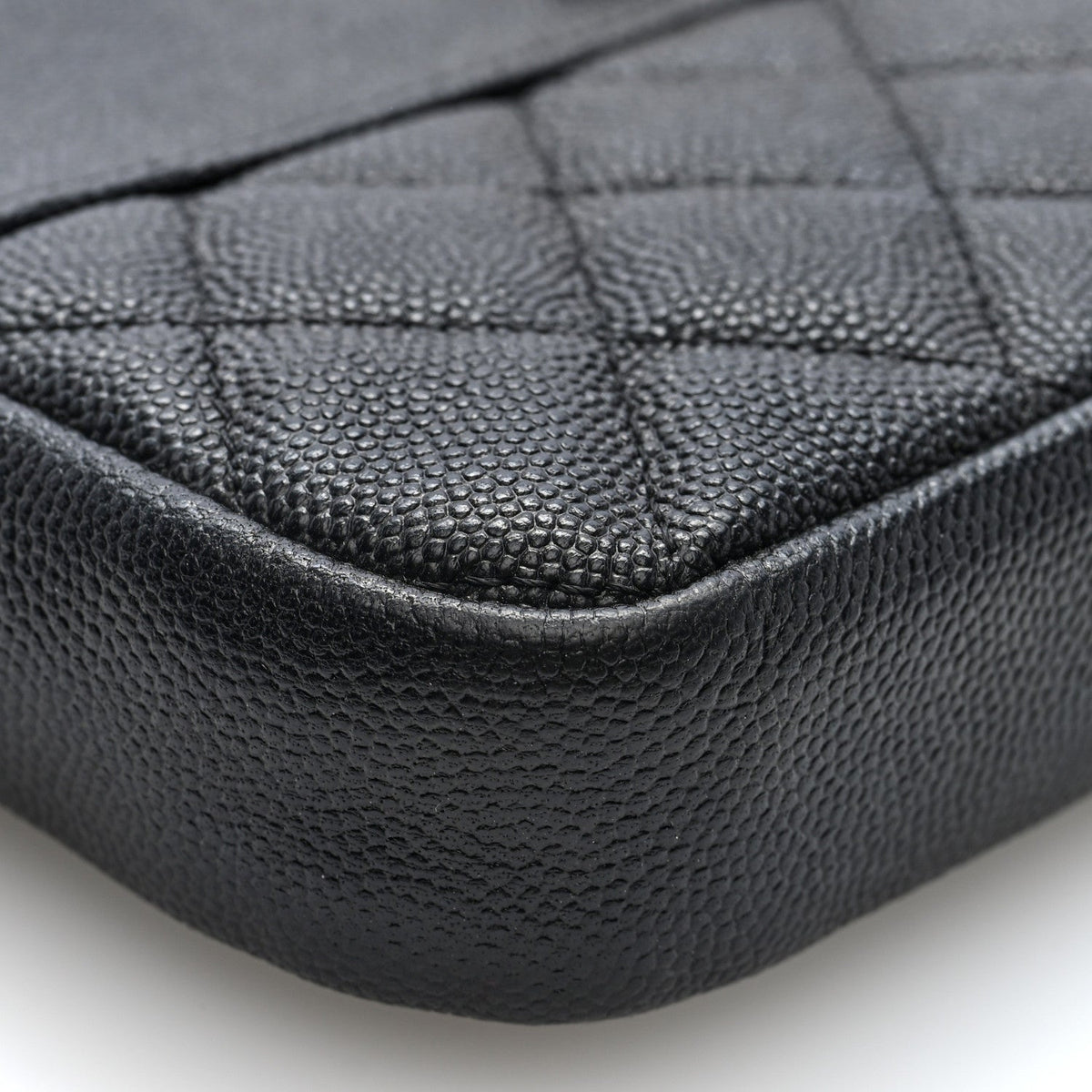Caviar Quilted Zipped Phone Holder With Chain Black
