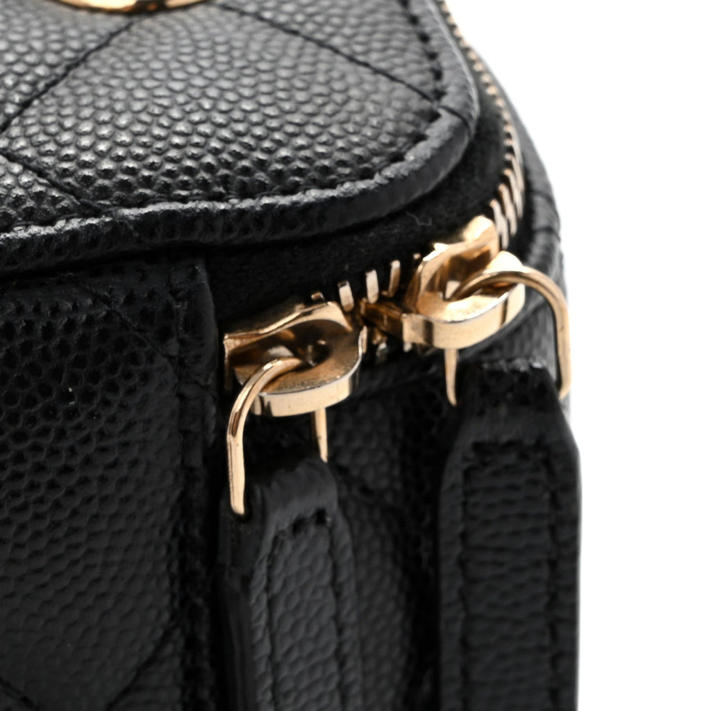 Caviar Quilted Mini Vanity Case With Chain Black