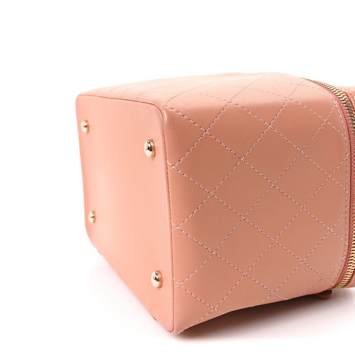 Lambskin Flat Quilted Knock On Wood Large Vanity Case Beige