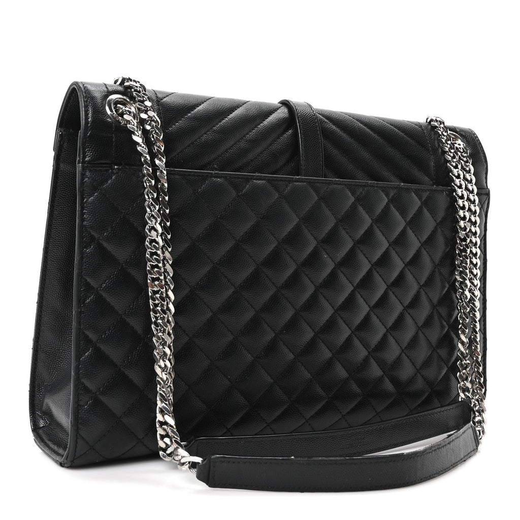 Grain De Poudre Textured Mixed Matelasse Large Triquilt Monogram Satchel Black