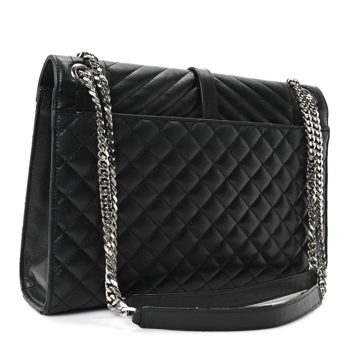 Grain De Poudre Textured Mixed Matelasse Large Triquilt Monogram Satchel Black