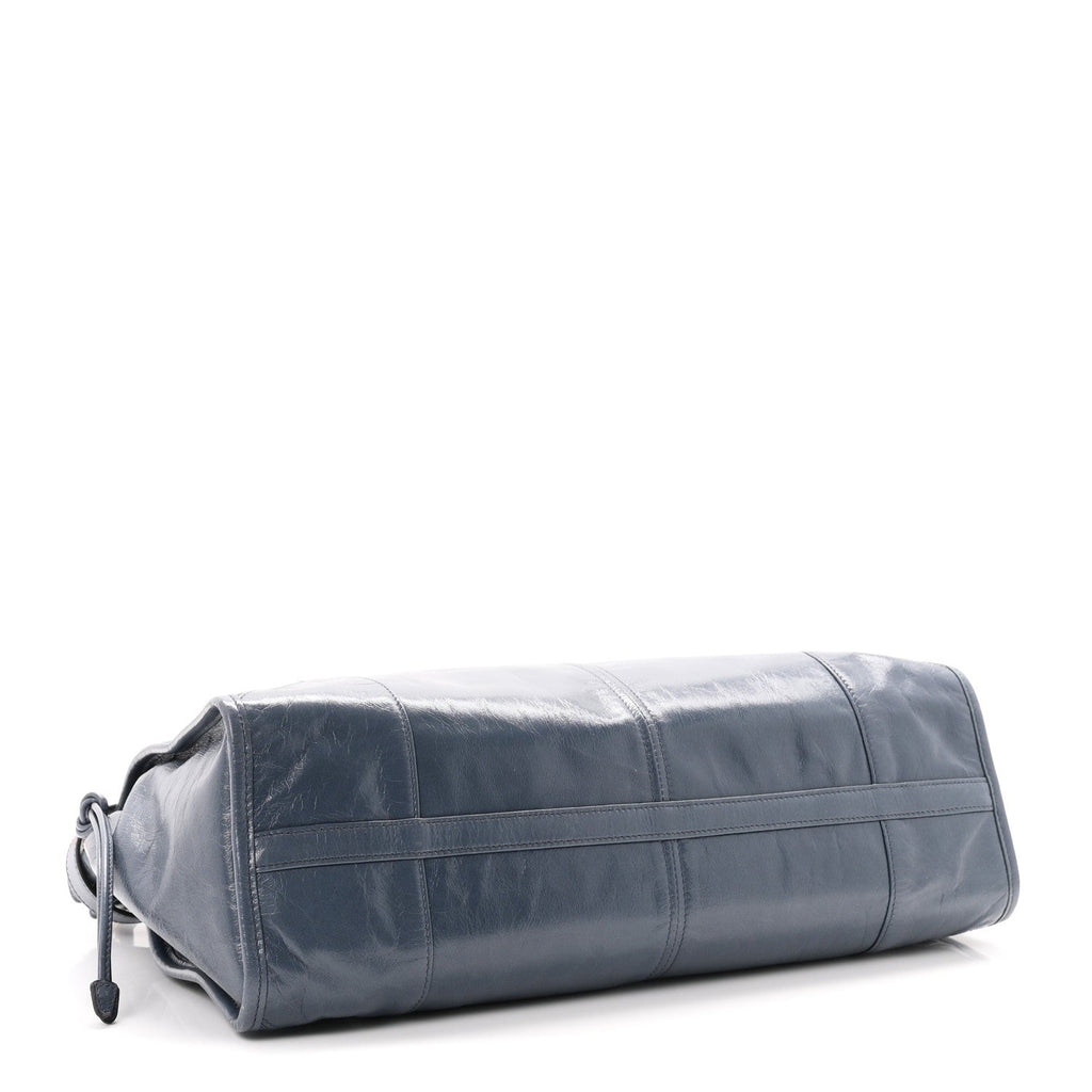 Glossy Calfskin Triangle Large Bonnie Shoulder Bag Air Force Blue