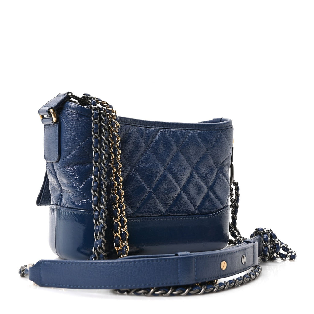 Patent Goatskin Quilted Small Gabrielle Hobo Blue