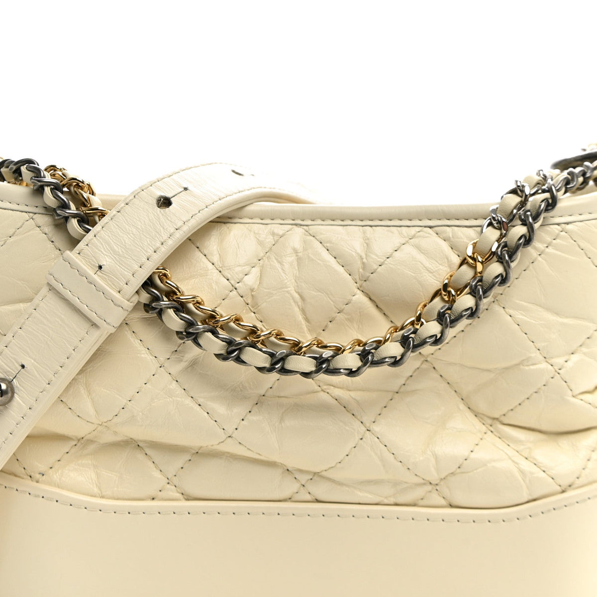 Aged Calfskin Quilted Small Gabrielle Hobo White