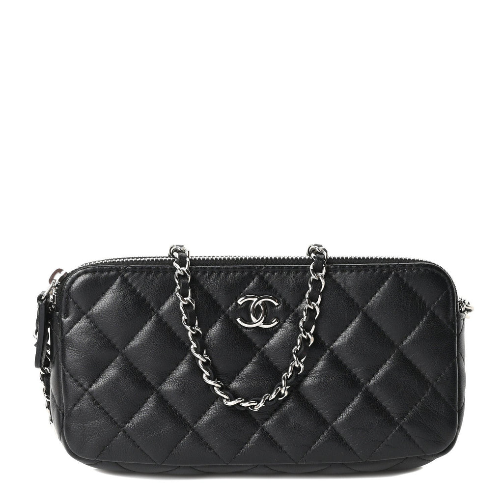 Lambskin Quilted Small Clutch With Chain Black