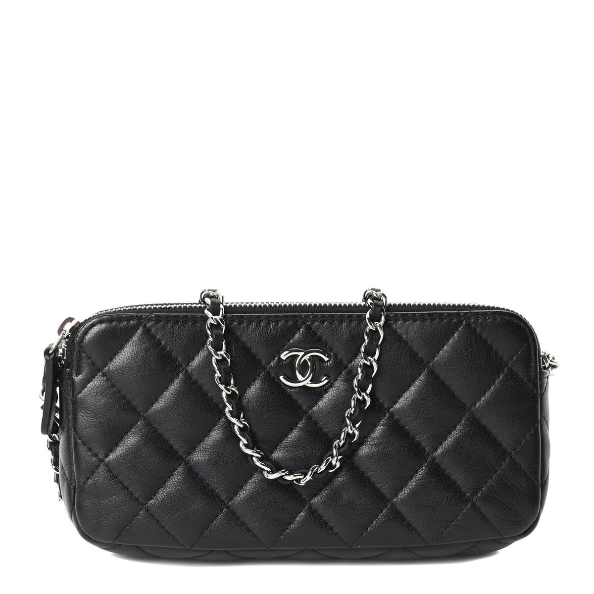 Lambskin Quilted Small Clutch With Chain Black