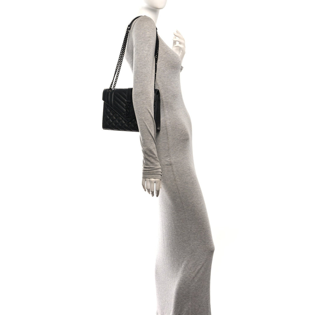 Grain De Poudre Textured Mixed Matelasse Triquilt Medium Monogram Monochrome Satchel Black