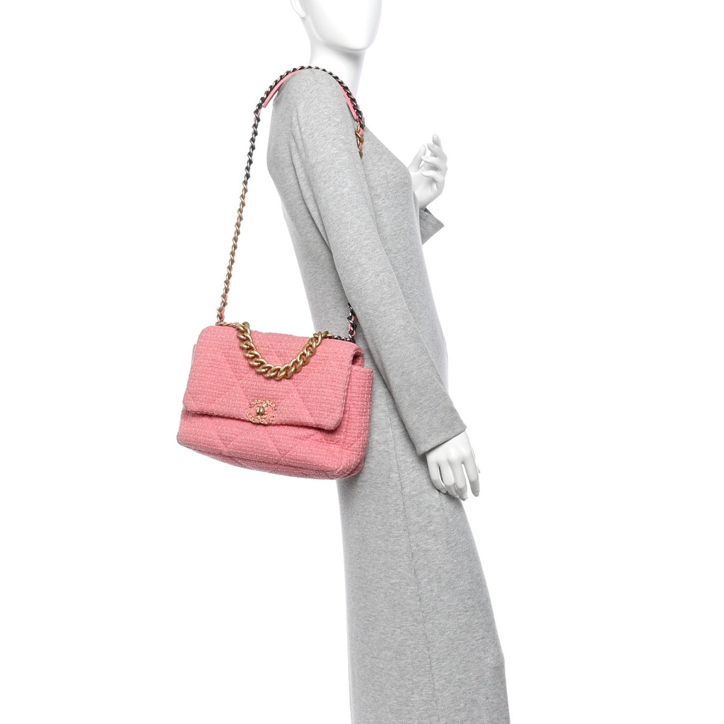 Metallic Tweed Quilted Large Chanel 19 Flap Pink