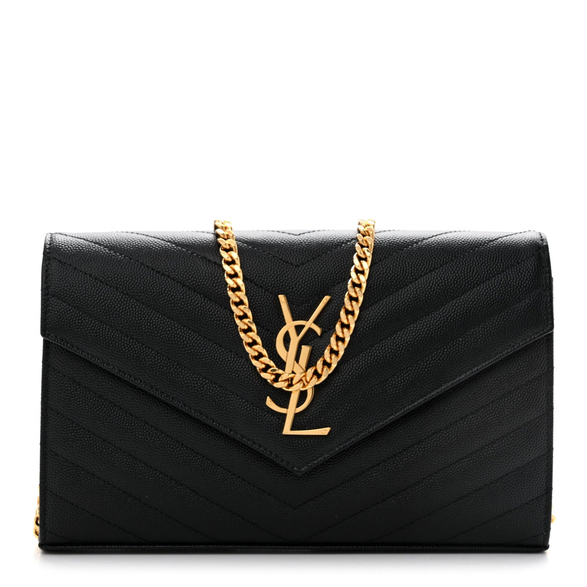 Grain De Poudre Matelasse Chevron Monogram Chain Wallet Black
