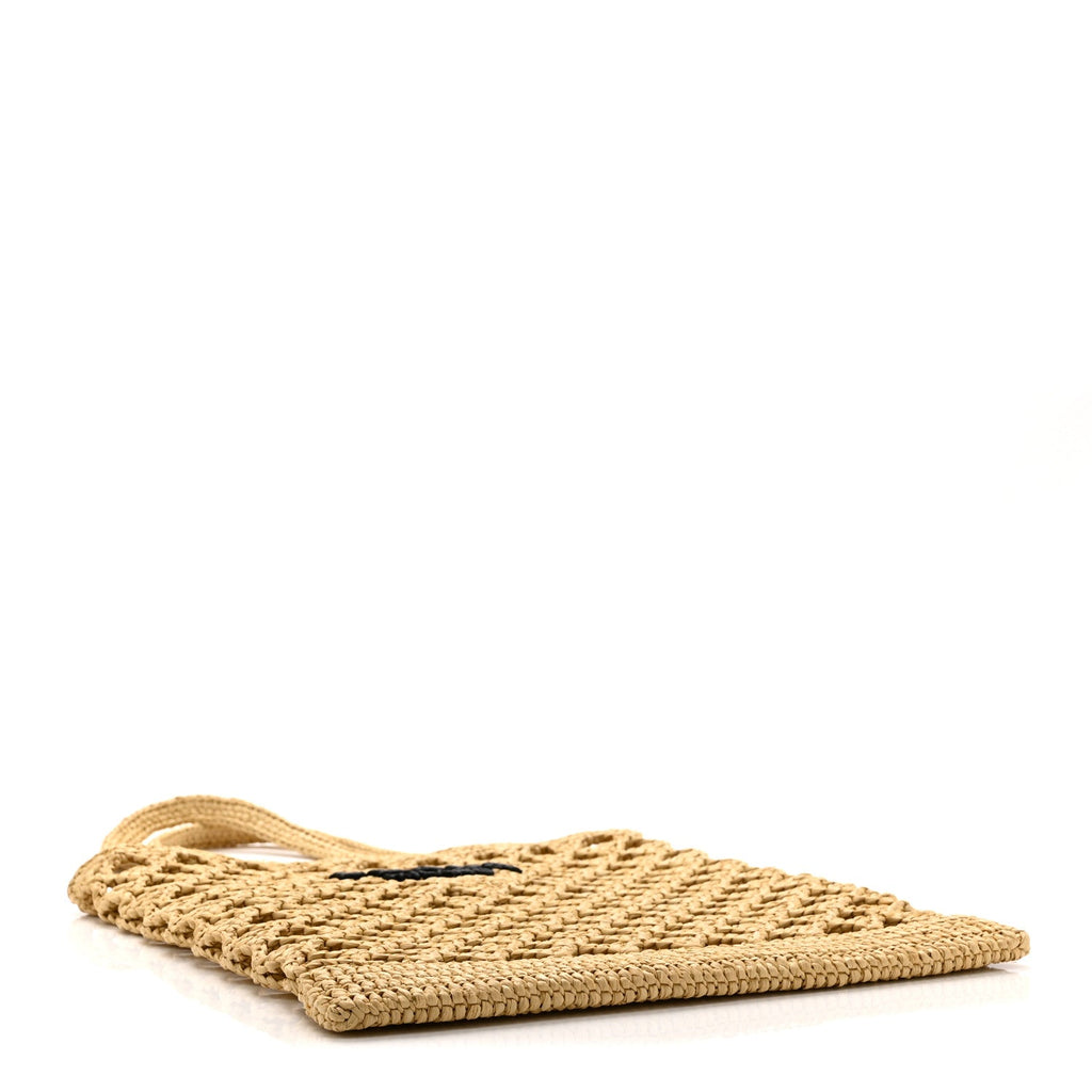 Yarn Raffia Effect Embroidered Logo Tote Naturale