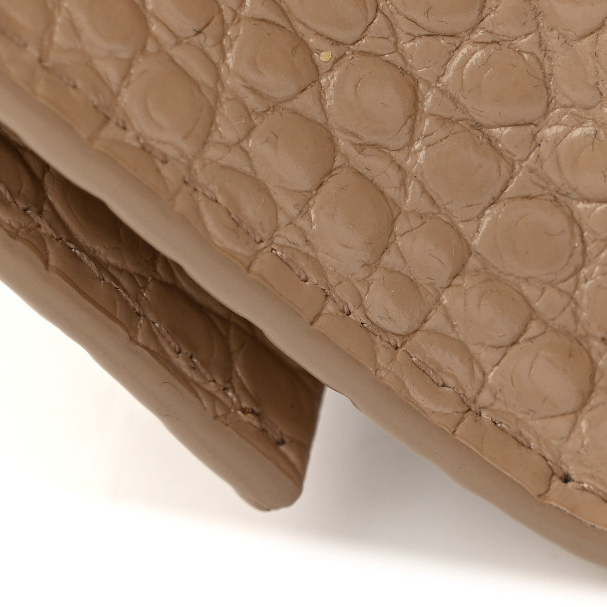 Calfskin Crocodile Embossed Small Classic Monogram Kate Tassel Satchel Beige