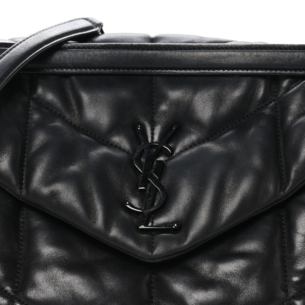 Lambskin Quilted Monogram Monochrome Medium Loulou Puffer Chain Satchel Black
