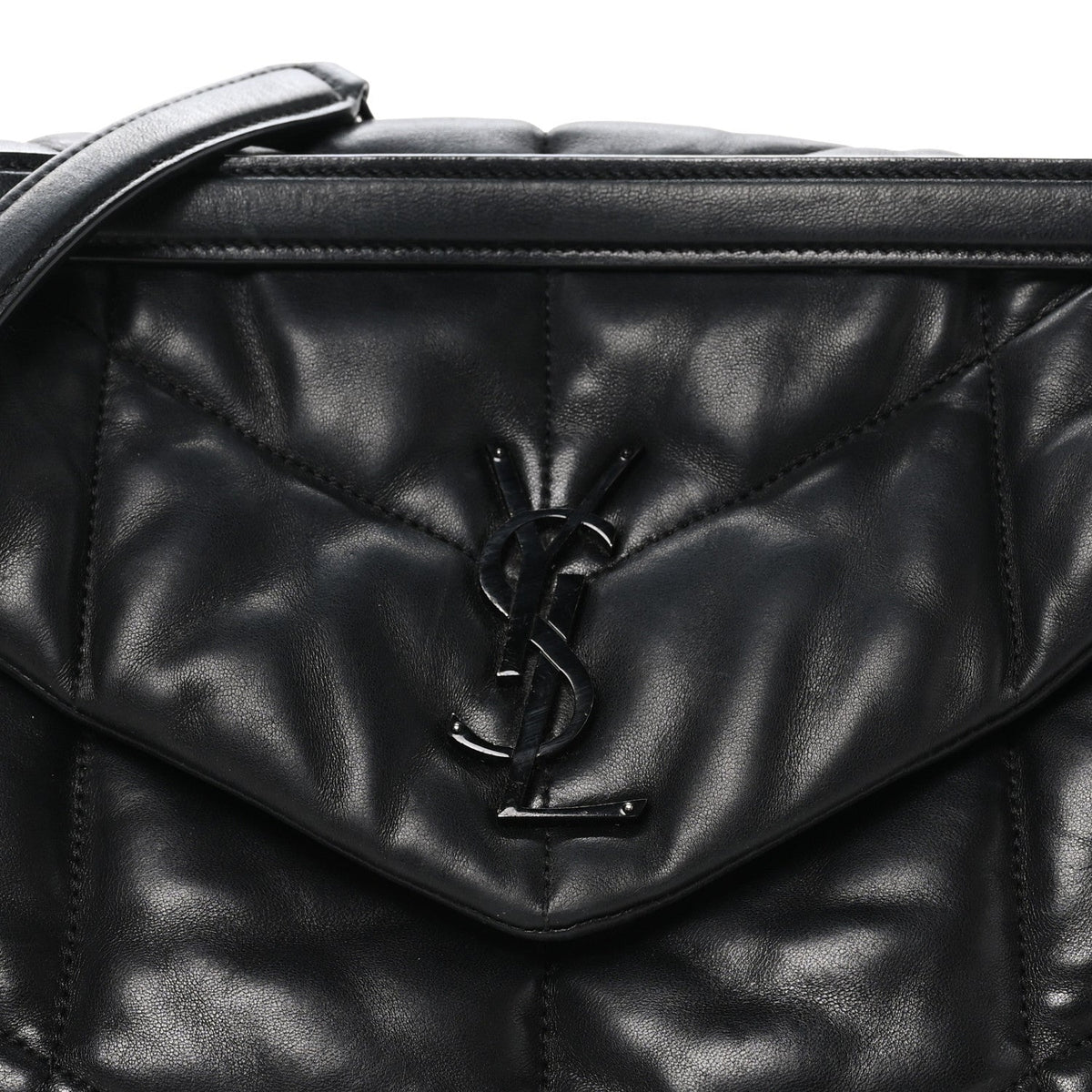 Lambskin Quilted Monogram Monochrome Medium Loulou Puffer Chain Satchel Black