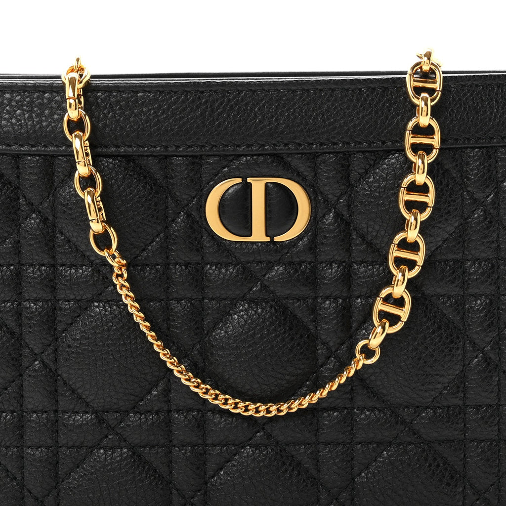 Calfskin Cannage Caro Zipped Pouch With Chain Black