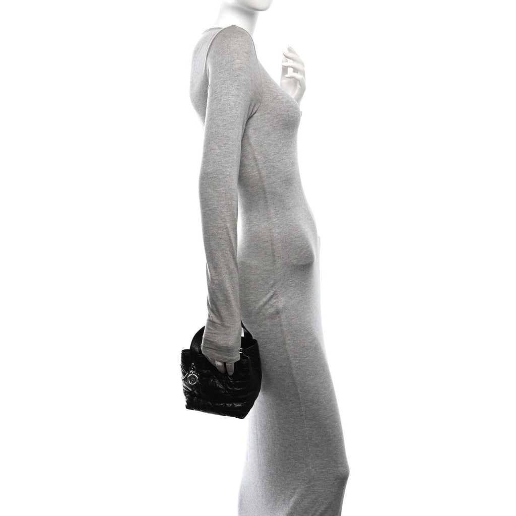 Crinkled Calfskin Macrocannage Small Toujours Vertical Tote Black