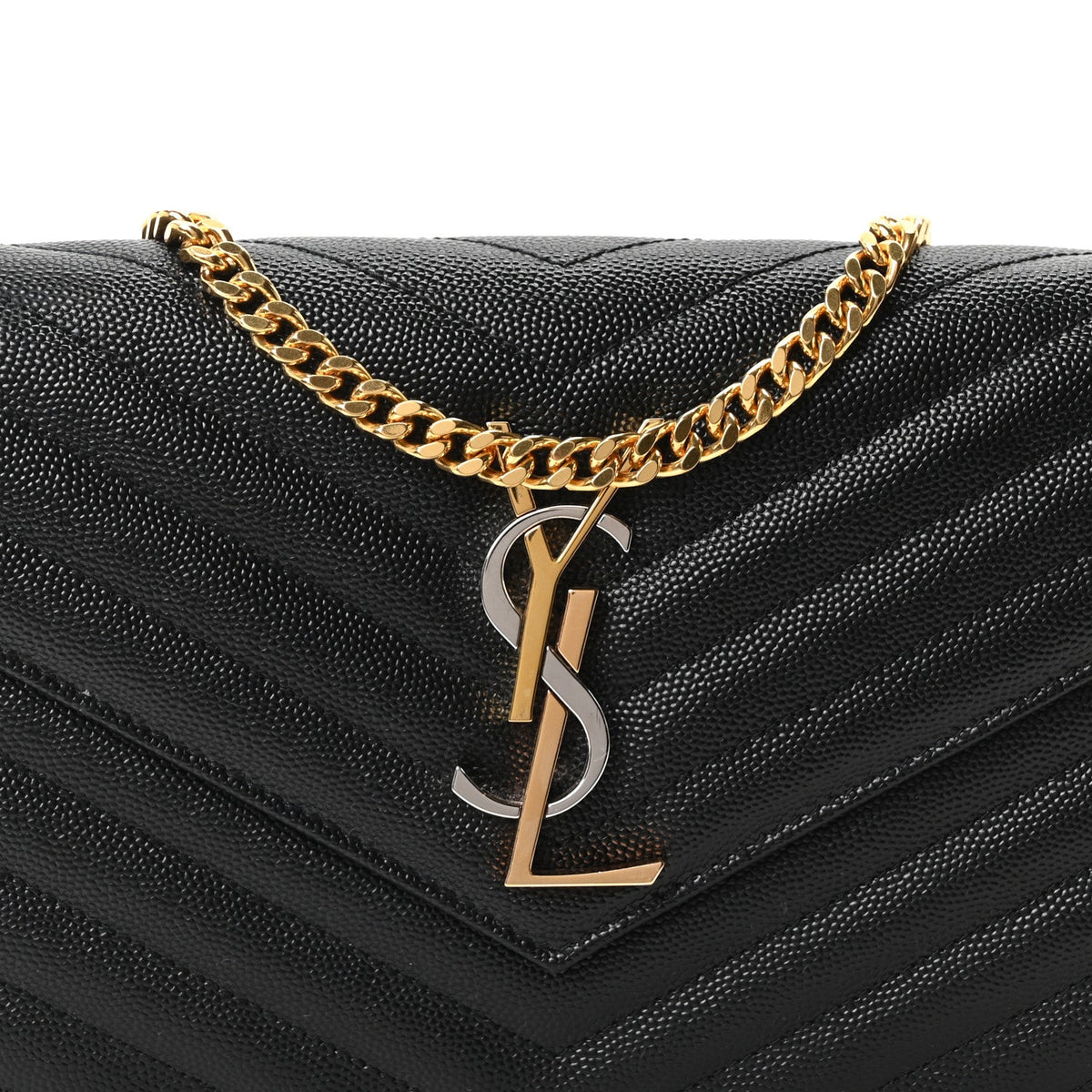 Grain De Poudre Matelasse Chevron Monogram Chain Wallet Black