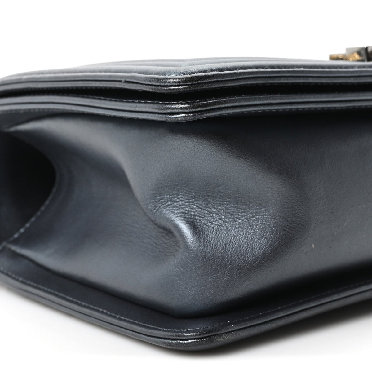 Metallic Calfskin Crystal Medium Boy Flap Dark Silver
