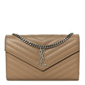 Grain De Poudre Matelasse Chevron Monogram Envelope Chain Wallet Dark Beige