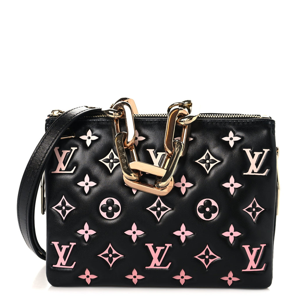 Lambskin Embossed Monogram LV Ski Coussin BB Black Rose