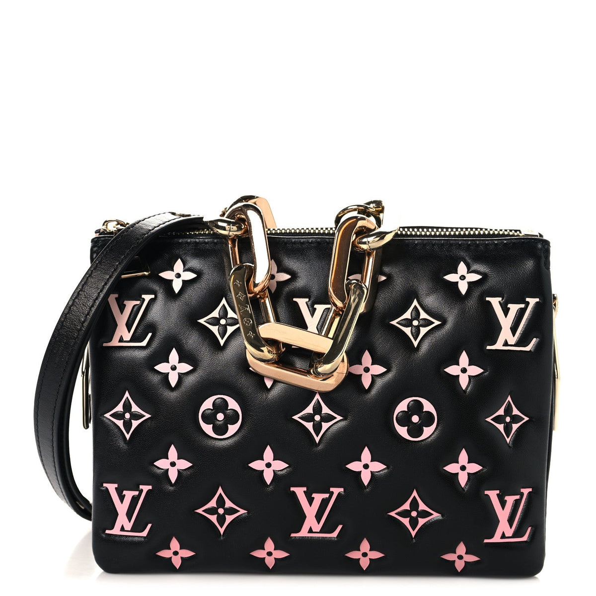 Lambskin Embossed Monogram LV Ski Coussin BB Black Rose