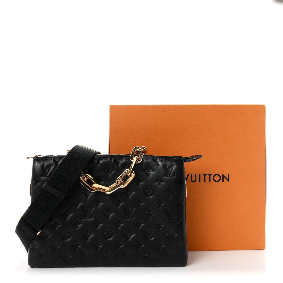 Lambskin Embossed Monogram Coussin MM Black