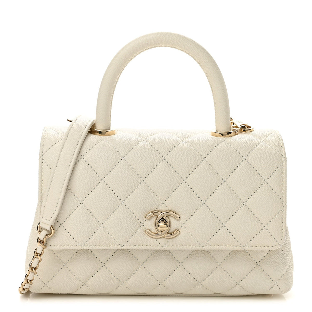 Caviar Quilted Mini Coco Handle Flap White