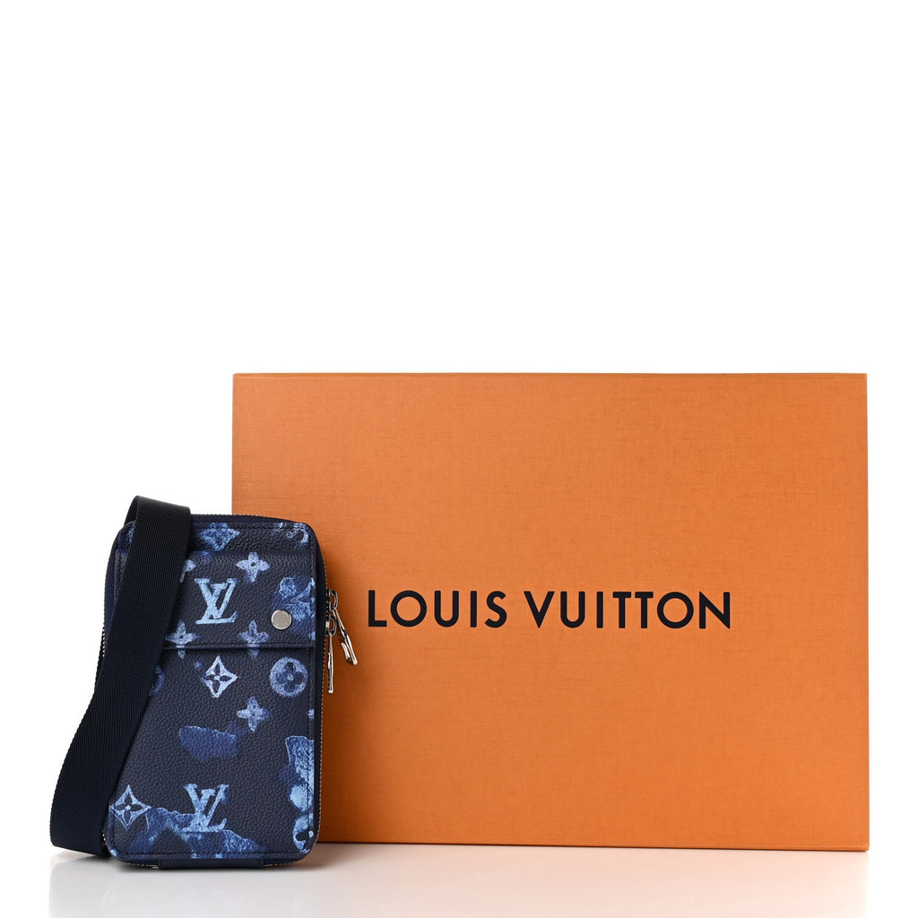 Monogram Ink Watercolor Phone Pouch Blue