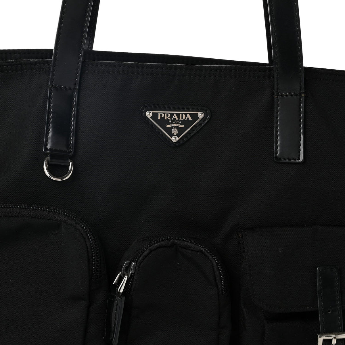 Nylon Front Pockets Tote Black