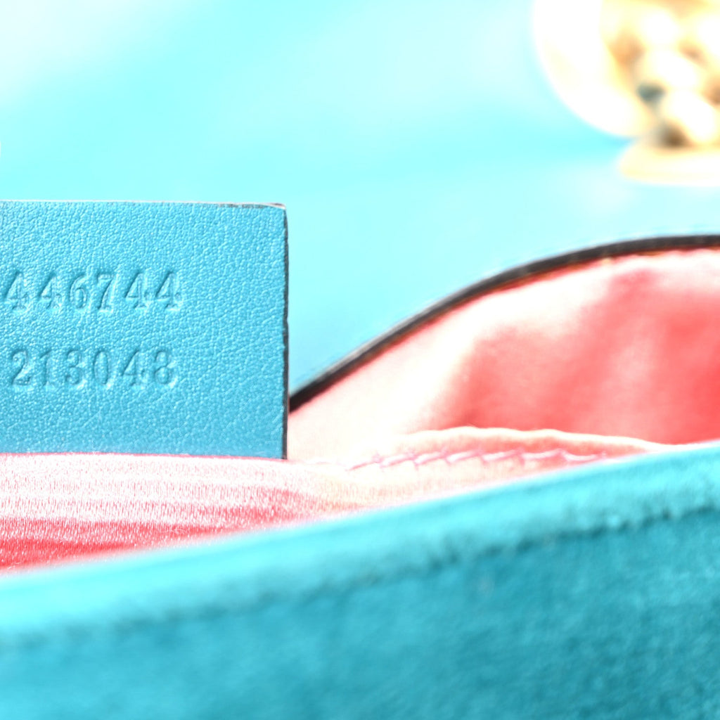 Velvet Matelasse Mini GG Marmont Shoulder Bag Pavone Cyan