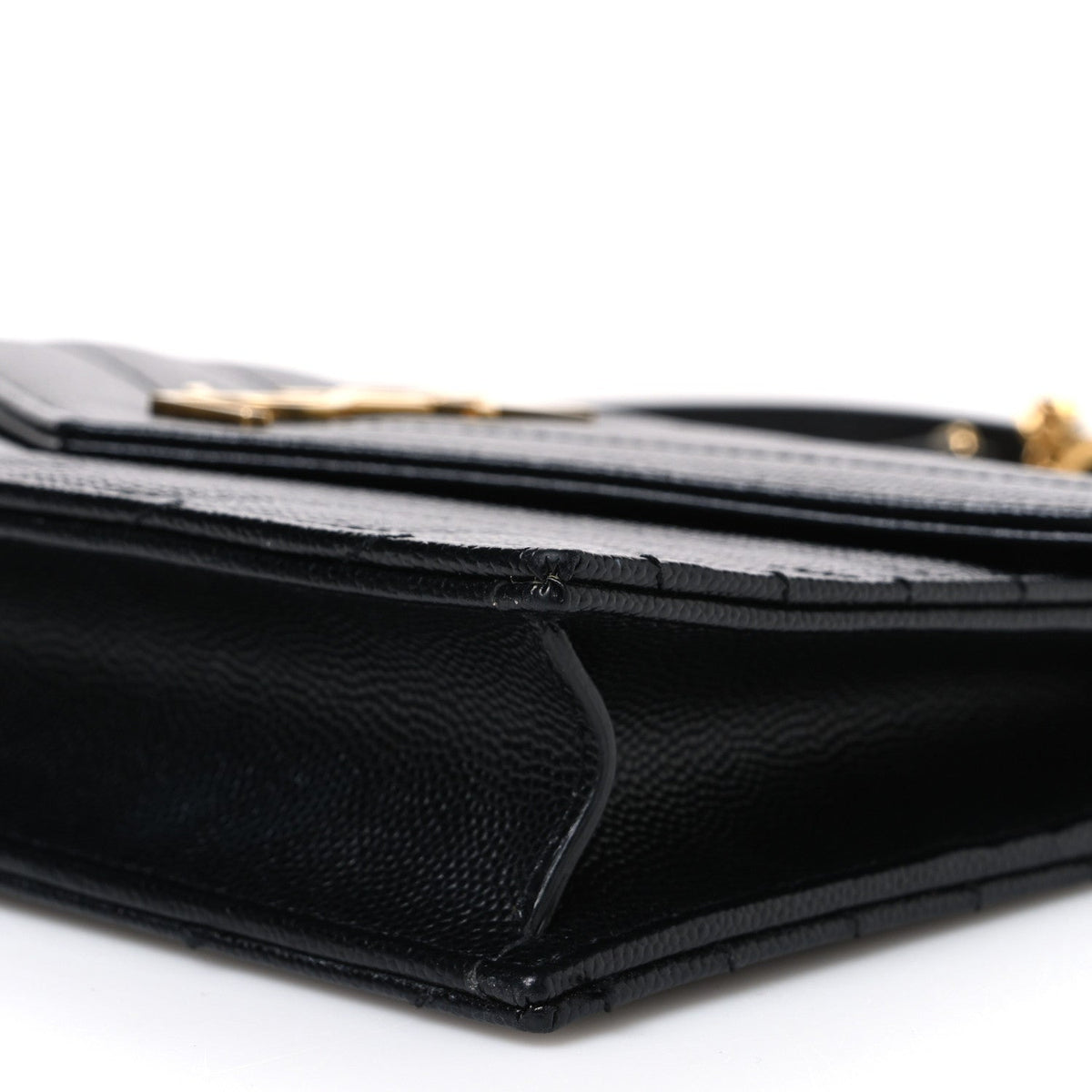 Grain De Poudre Matelasse Chevron Monogram Envelope Chain Wallet Black
