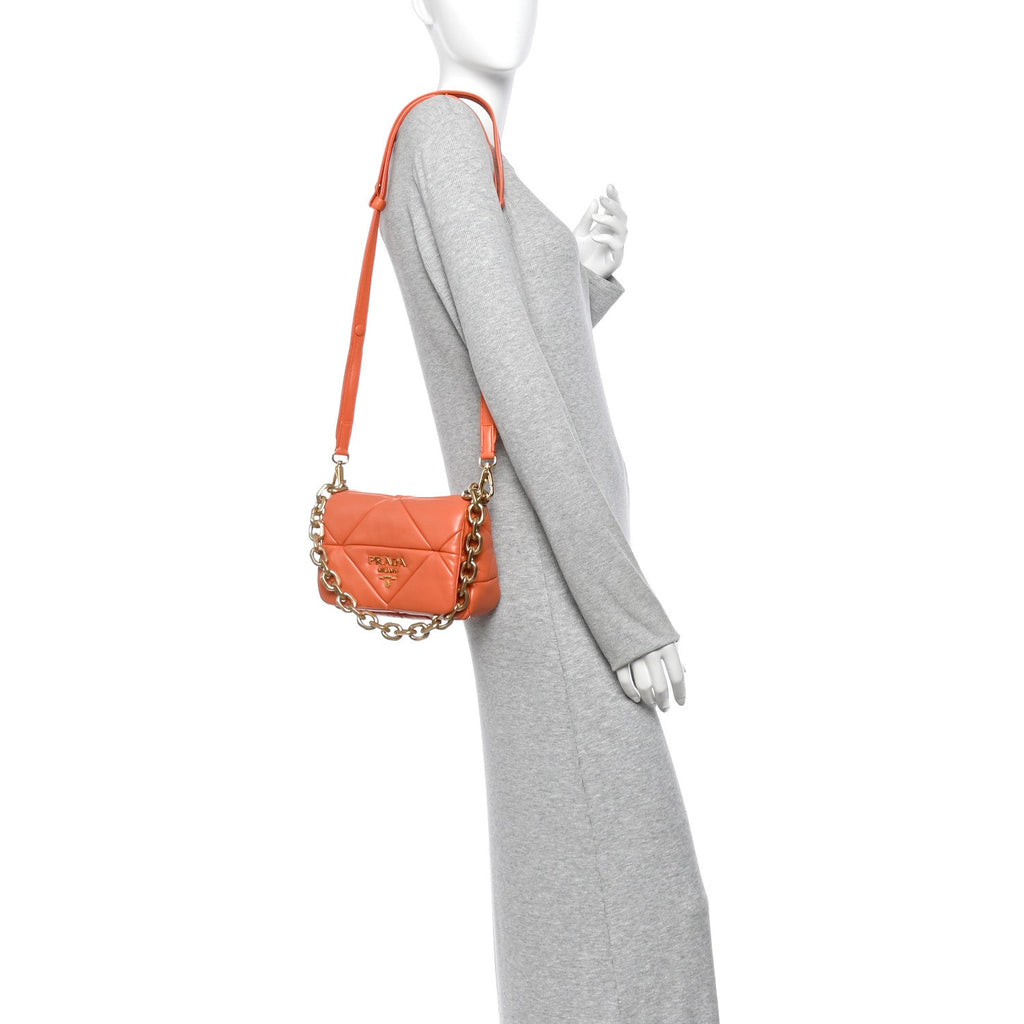 Nappa Metal Quilted Small Patchwork System Flap Bag Arancio