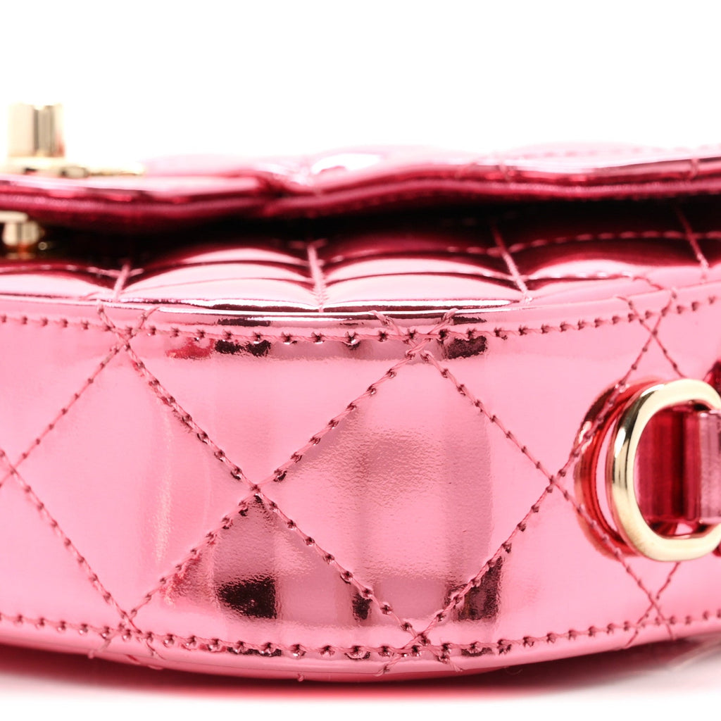 Mirror Calfskin Metallic Lambskin Quilted Hollywood Boulevard Mini Flap With Star Coin Purse Pink