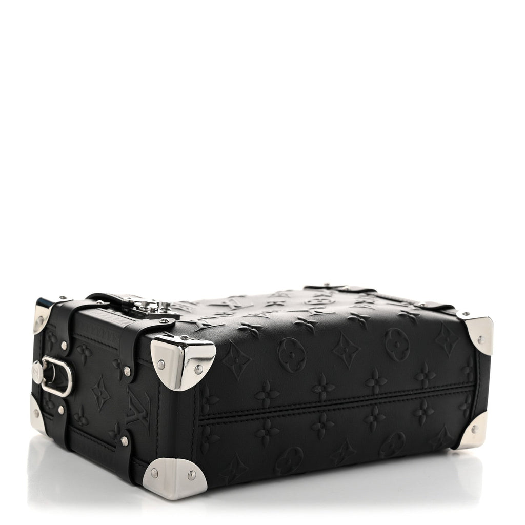 Calfskin Debossed Monogram Side Trunk Black