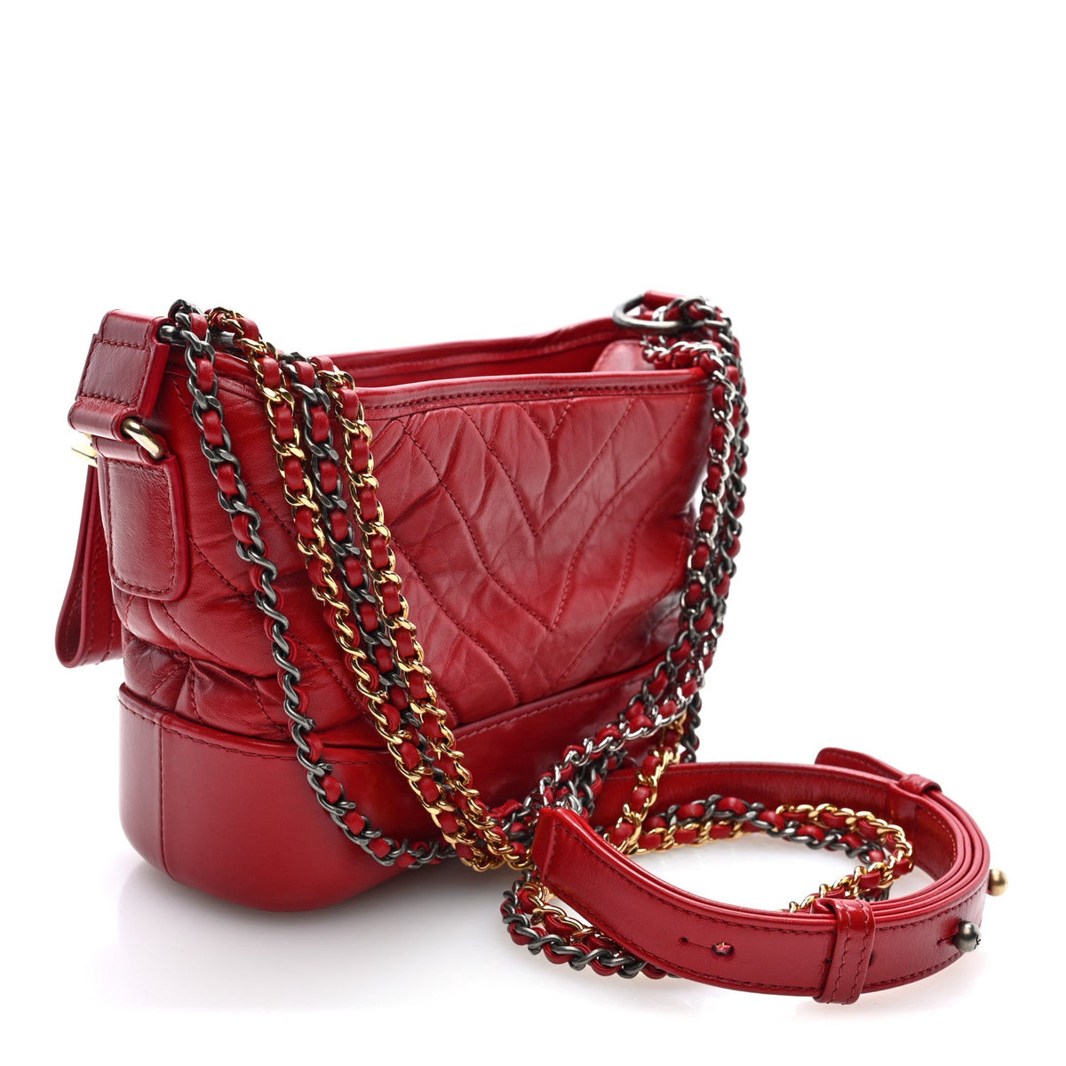 Aged Calfskin Chevron Quilted Small Gabrielle Hobo Red