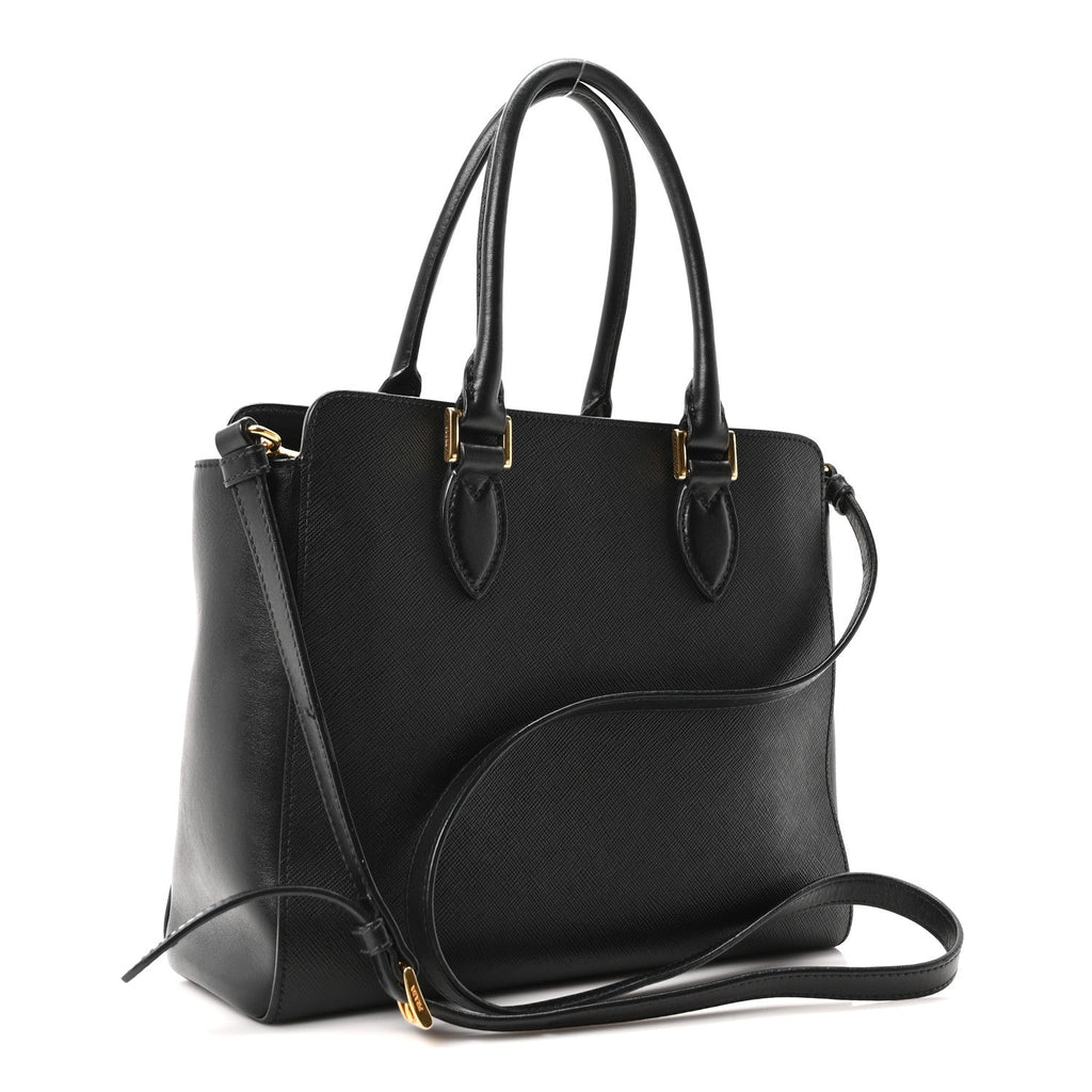 Saffiano Soft Calfskin Small Zippered Tote Black