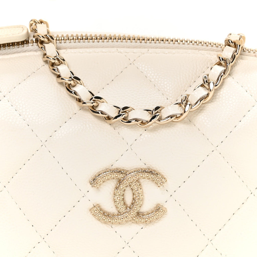 Caviar Quilted Hobo Clutch With Chain White