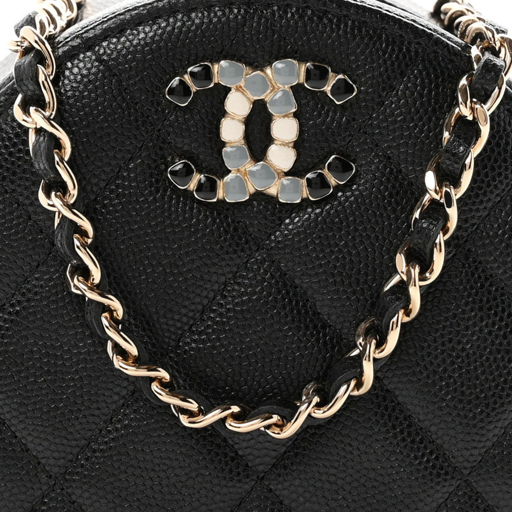 Caviar Quilted Gripoix CC Round Clutch With Chain Black