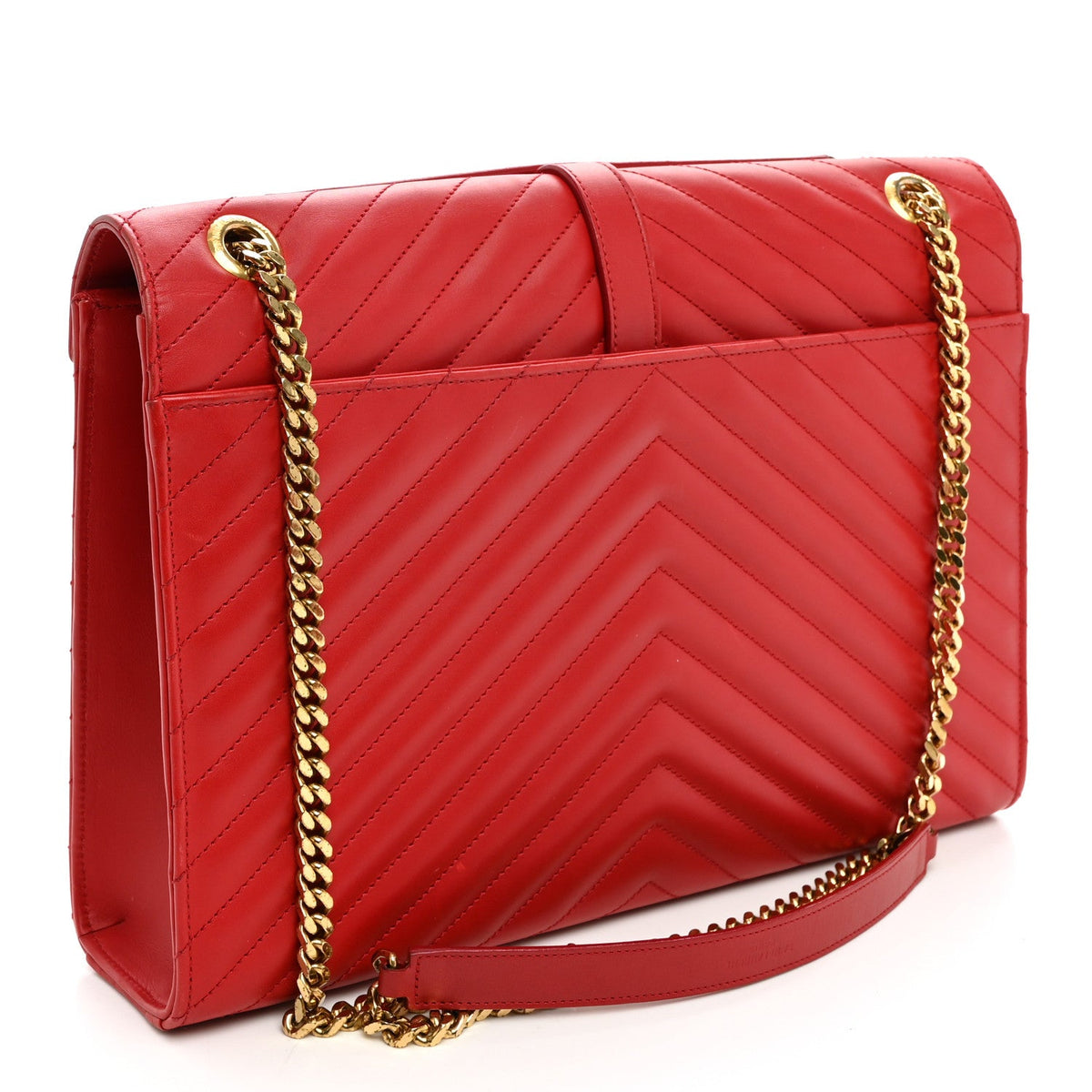 Smooth Calfskin Matelasse Chevron Large Monogram Satchel Lipstick Red