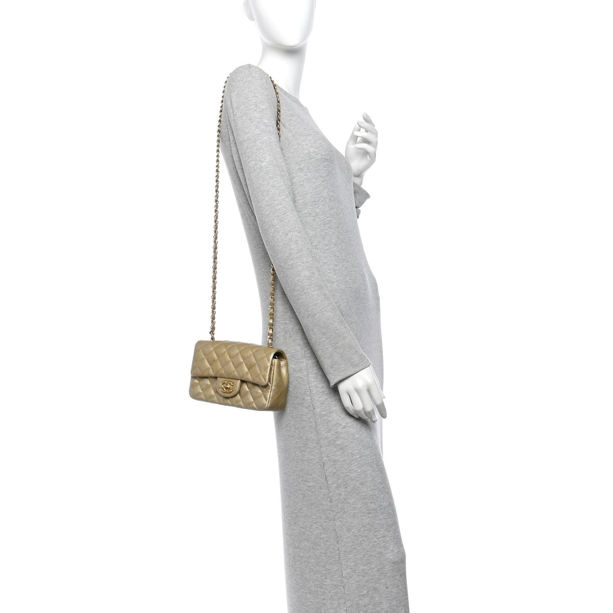 Metallic Caviar Quilted Mini Rectangular Flap Gold