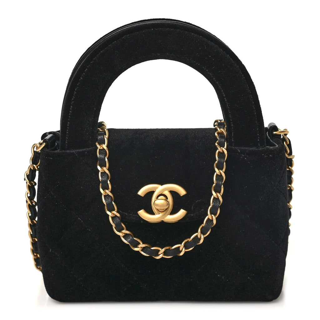 Velvet Quilted Mini Nano Kelly Shopper Black