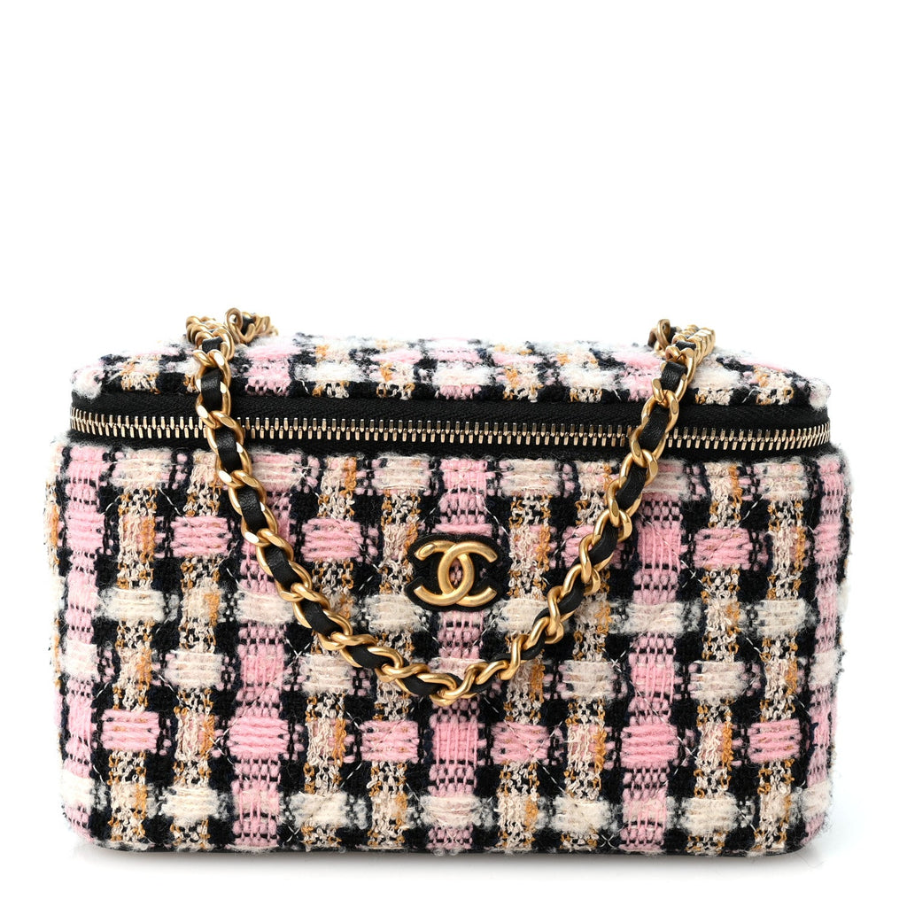 Tweed Pearl Crush Small Vanity Case With Chain Pink Multicolor
