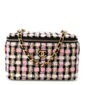 Tweed Pearl Crush Small Vanity Case With Chain Pink Multicolor