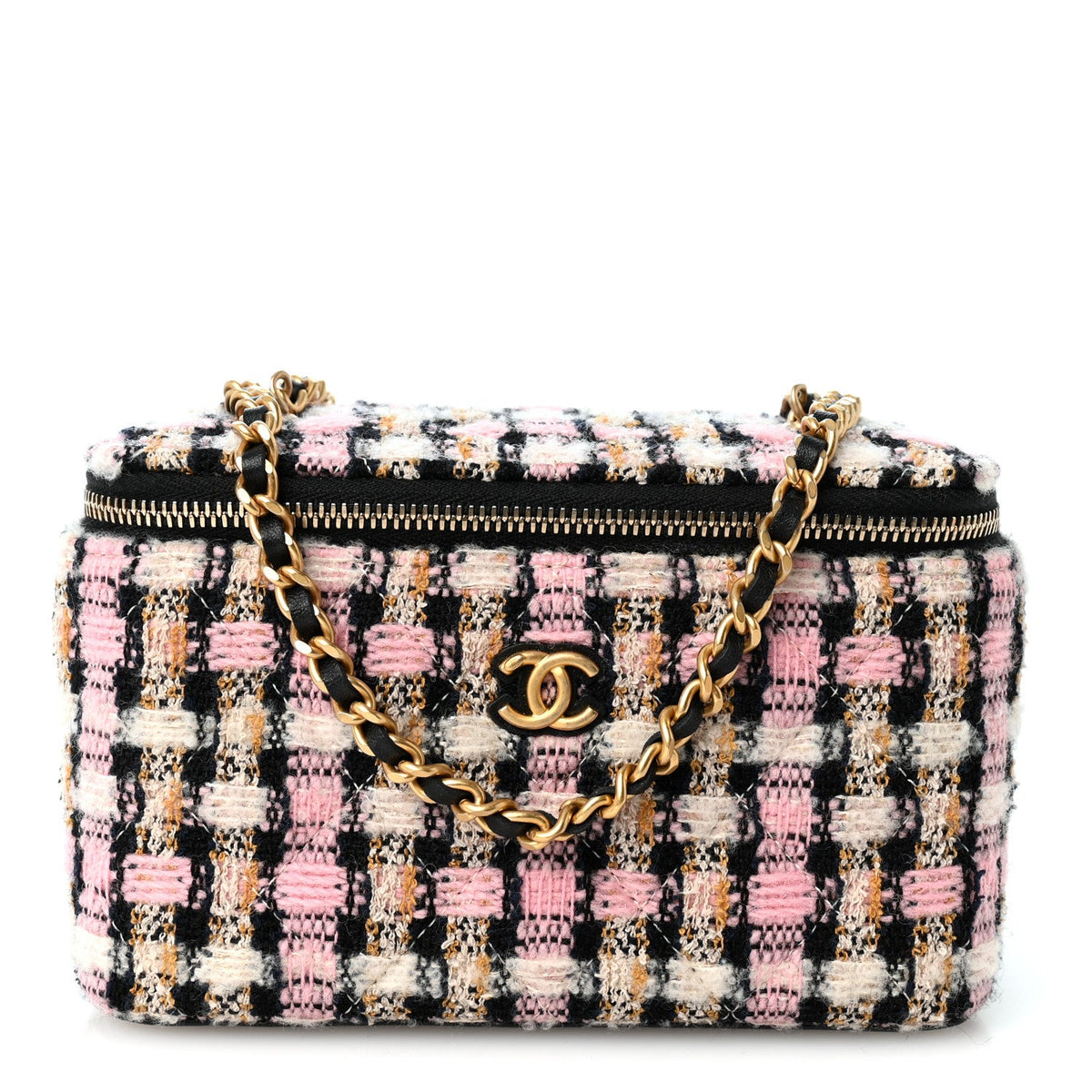 Tweed Pearl Crush Small Vanity Case With Chain Pink Multicolor